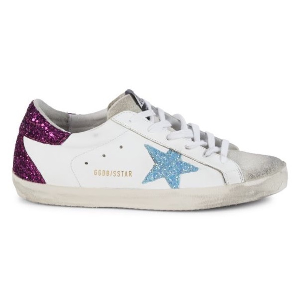 GOLDEN GOOSE SuperStars. Leather & Suede Glitter Sneakers. Size 37.